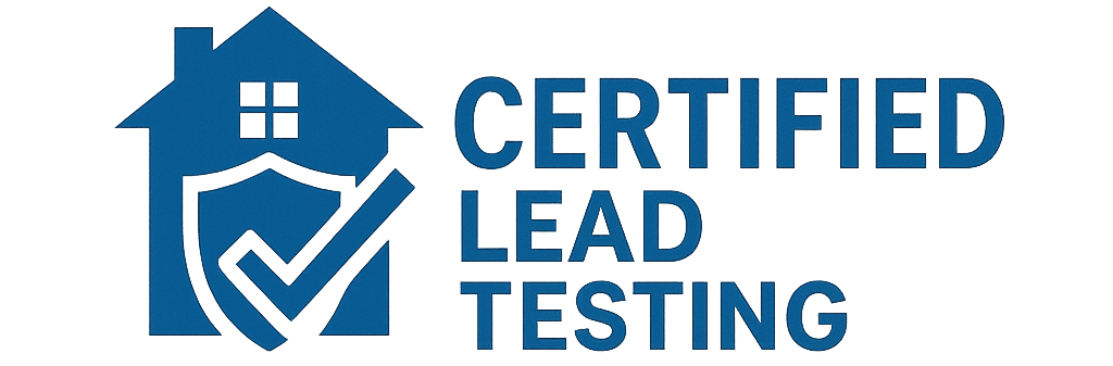 Logo of Certified Lead Testing featuring a blue house with a checkmark inside a shield and the company name in bold uppercase text.